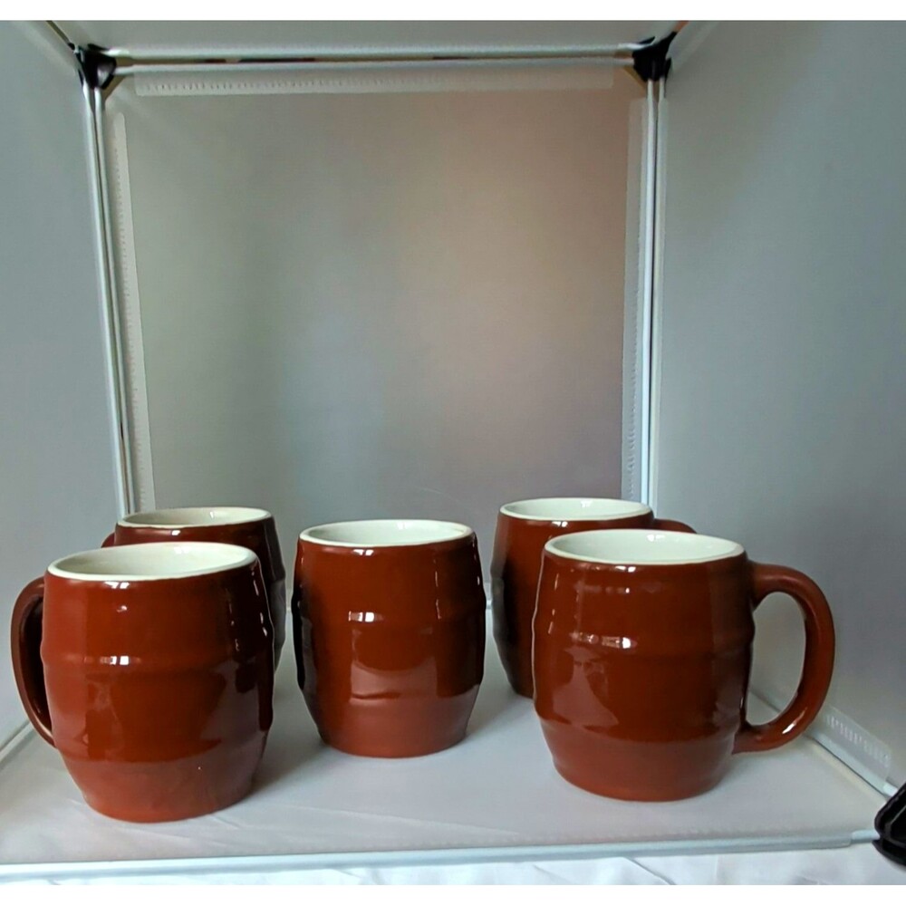 Hall Vintage Retro Brown Ceramic Coffee Mugs Set of 5 Made in USA MPN 526